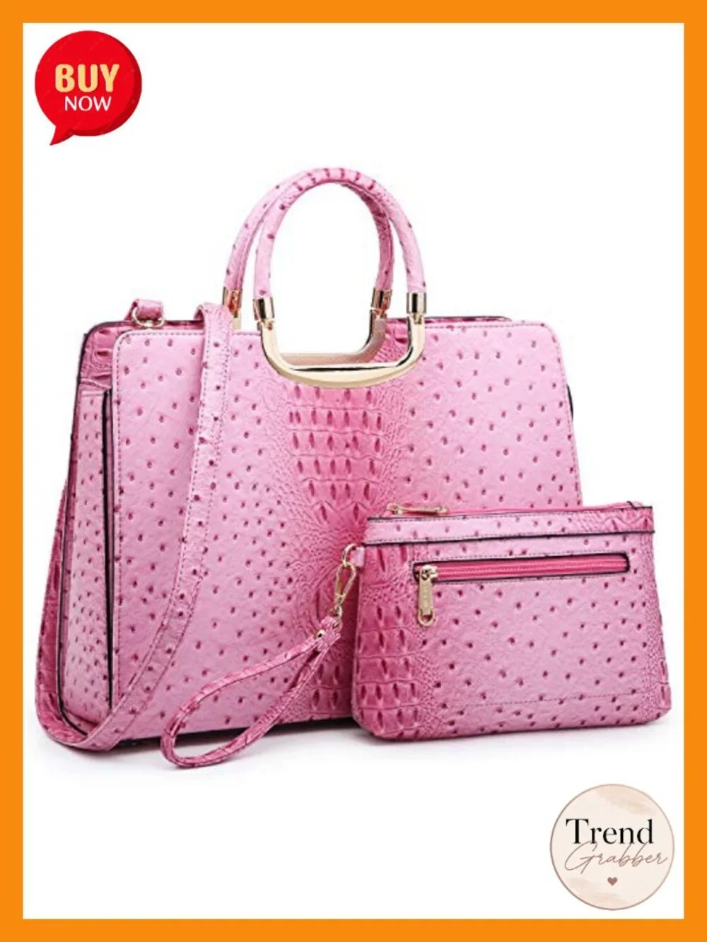 Vegan PU Leather Satchel Handbag with Matching Wallet, Gold Hardware, Work Bag